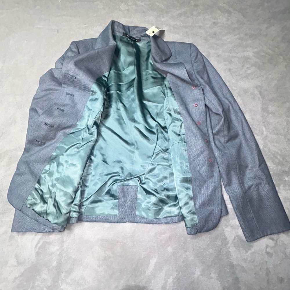 New Ellen Tracy Wool Blazer Womens 8 Blue Lapis NWT Tailored Jacket 20x23 $498 - Picture 7 of 16